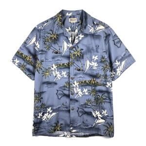 Palmwave Mens Short Sleeve Button Down Hawaiian Shirt Blue Aloha Palm Tree